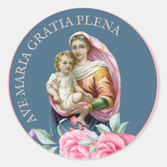 Religiöse Jungfrau Mary Jesus Hail Mary Latin Clas Runder Aufkleber (Vorderseite)