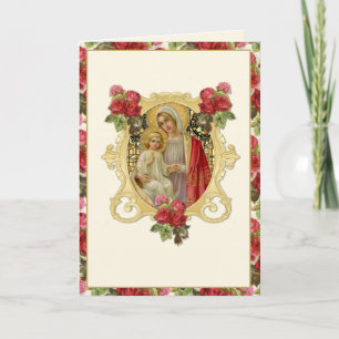 Religiöse Jungfrau Mary Jesus Red Floral katholisc Karte