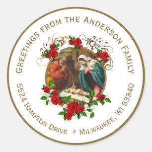 Religiöse Jungfrau Mary Jesus Weihnachtskrippe Runder Aufkleber