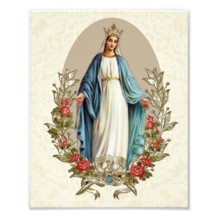 Religiöse Jungfrau Mary Katholische Rote Rosen und Fotodruck