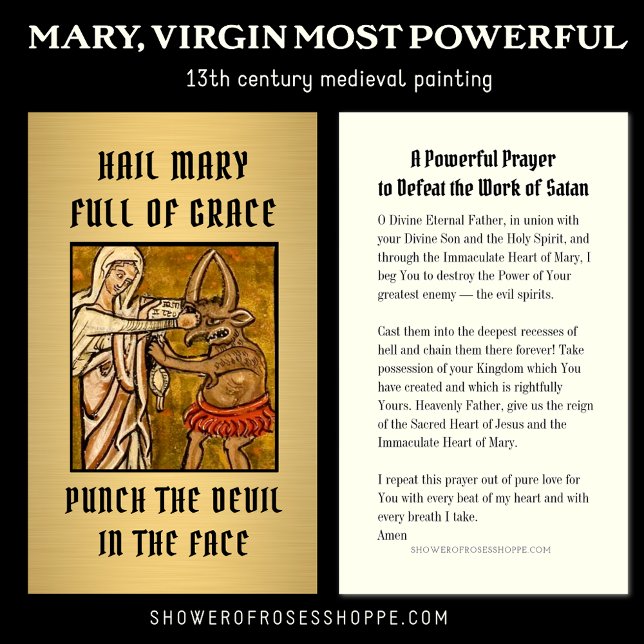 Religiöse Jungfrau Mary Prayer Punch Devil Platzkarte (Von Creator hochgeladen)