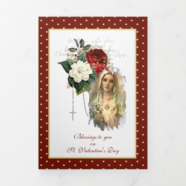 Religiöse Jungfrau Mary Rosary Gebet Valentine Tr Dreifach Gefaltete Karte (Cover)
