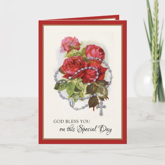 Religiöse Jungfrau Mary Rosary Rose Karte (Vorderseite)