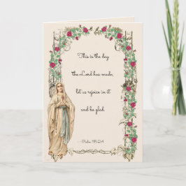 Religiöse Jungfrau Mary Rosary Scripture Floral Karte
