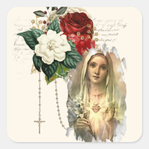 Religiöse Jungfrau Mary Rose Elegantes Vintages H Quadratischer Aufkleber