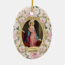 Religiöse Jungfrau Mary Vintag Pink Roses Katholis Keramik Ornament
