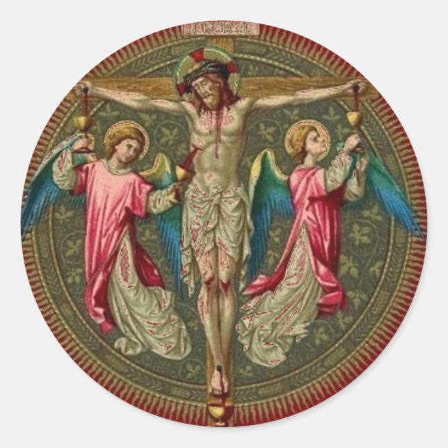Religiöse katholische Jesus Crucifixes Angels Runder Aufkleber (Vorderseite)