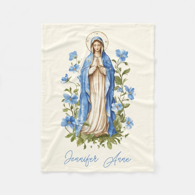 Religiöse katholische Jungfrau Mary Blue Floral Fleecedecke (Vorderseite)