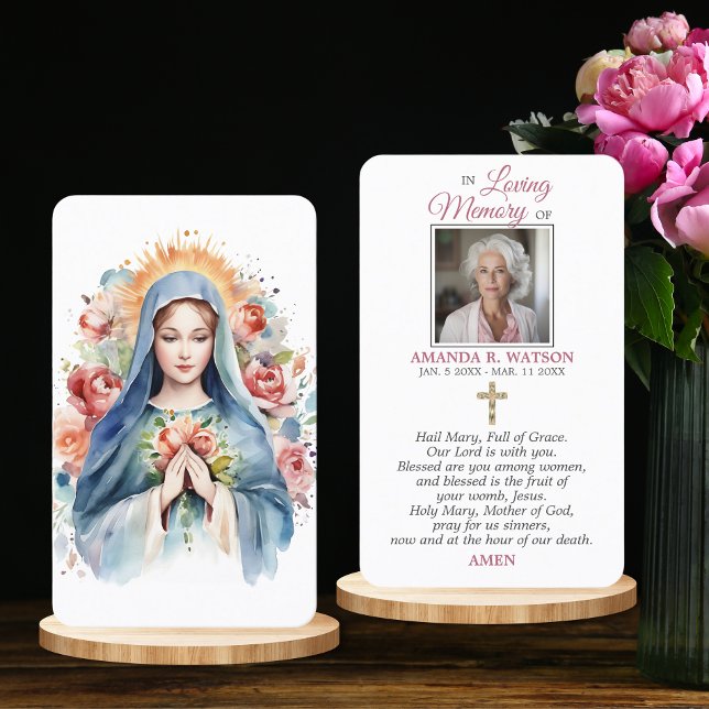 Religiöse katholische Jungfrau Mary Cross Blumenta Visitenkarte (Religious Prayer Virgin Mary Cross Floral  PHOTO Business Card)