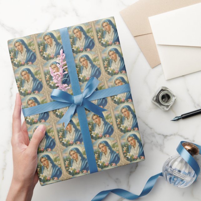 Religiöse katholische Mutter Mary Floral Vintag Geschenkpapier (Schenken)