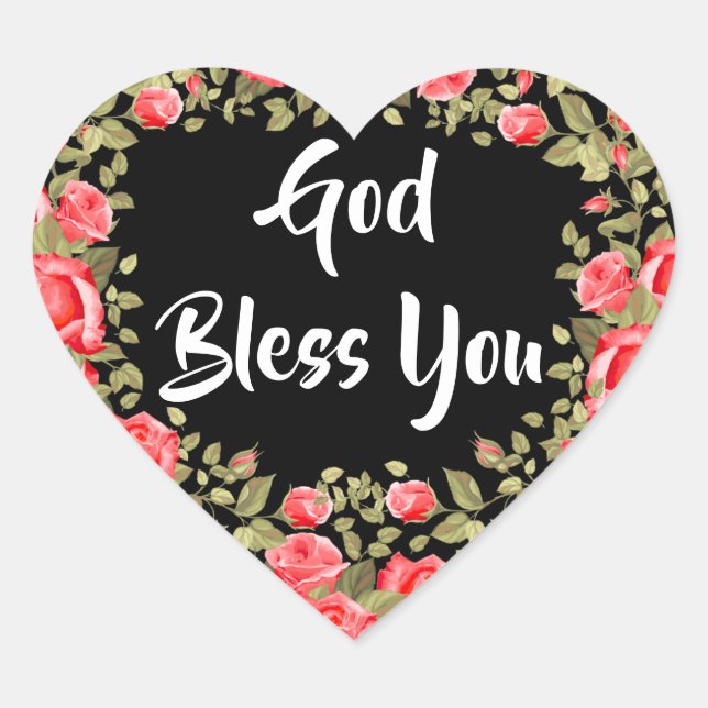 Religiöse katholische Rote Rosen der Blumenkalligr Herz-Aufkleber (Vorderseite)