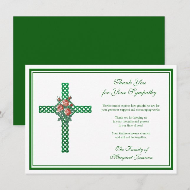 Religiöse keltische Knotted Cross Rose Beileid Dankeskarte (Vorne/Hinten)