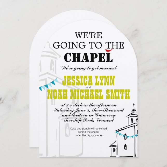 Religiöse Kirche Wir gehen zur Kapellhochzeit Einladung (Vorne/Hinten)