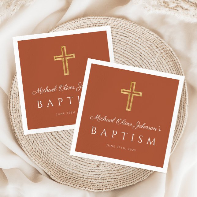 Religiöse Kreuzterracotta-Taufe Serviette (Religious Cross Terracotta Baptism Napkins)