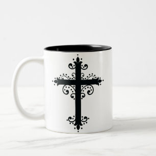 Religiöse Kreuzung mit einem Ornament Zweifarbige Tasse