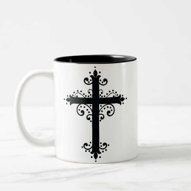 Religiöse Kreuzung mit einem Ornament Zweifarbige Tasse (Links)