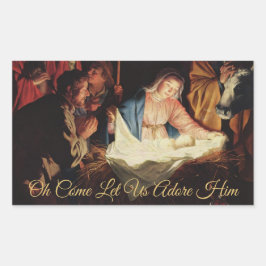 Religiöse Krippe-Szene Gold-Kalligrafie Rechteckiger Aufkleber
