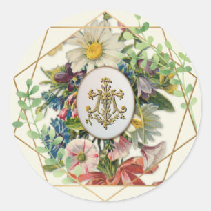 Religiöse Marian Cross Vintag Floral katholisch Runder Aufkleber