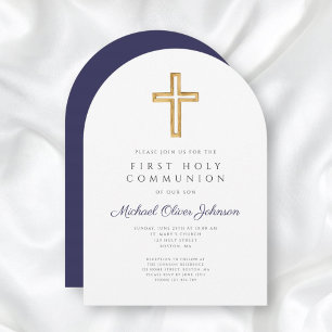 Religiöse Navy Blue Boy First Communion Arch Einladung