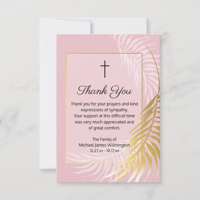 Religiöse Pink Palm Beerdigung Danke Note Card (Vorderseite)