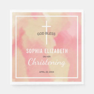 Religiöse Pink Watercolor Girl Christening Serviette