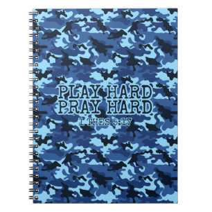 Religiöse Play Hard Pray Hard Blue Camouflage Notizblock