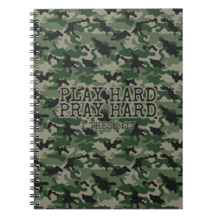 Religiöse Play Hard Pray Hard Green Camouflage Notizblock