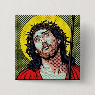 Religiöse Pop-Art-Dornenkrone Halftone Comic P Button