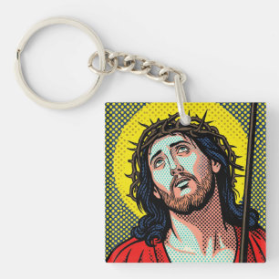 Religiöse Pop-Art-Dornenkrone Halftone Comic P Schlüsselanhänger