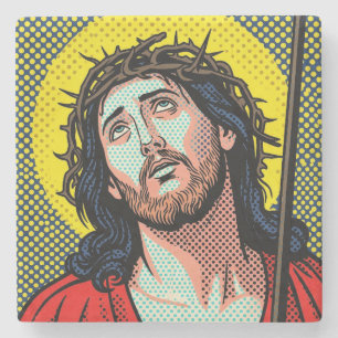 Religiöse Pop-Art-Dornenkrone Halftone Comic P Steinuntersetzer