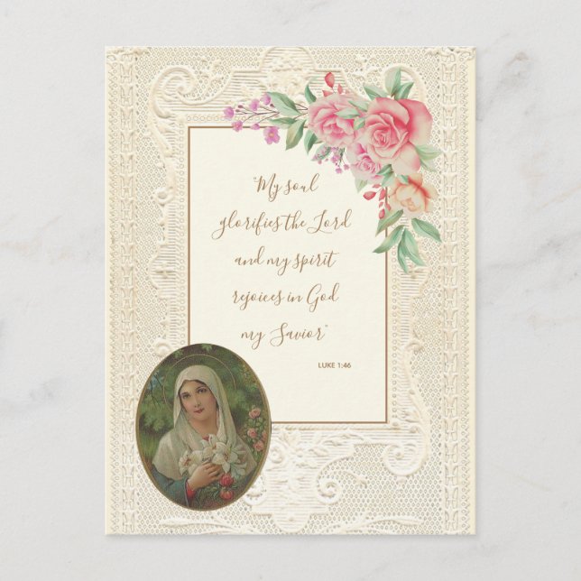 Religiöse Schrift Verse Jungfrau Mary Floral Postkarte (Vorderseite)