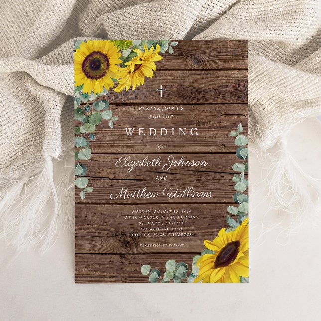 Religiöse Sonnenblumenmühle Hochzeit Einladung (Religious Rustic Sunflower Floral Barn Wedding Invitation)