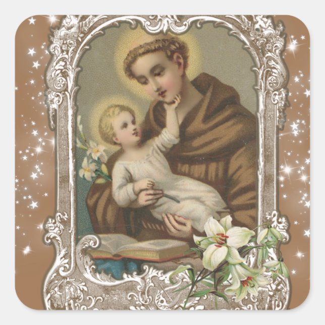 Religiöse St. Anthony Baby Jesus katholischer Prie Quadratischer Aufkleber (Vorderseite)