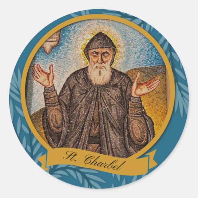 Religiöse St. Charbel Sharbel Katholic Prayer Card Runder Aufkleber (Vorderseite)