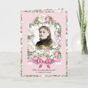 Religiöse St. Therese Vintag Pink Roses Gebet Karte