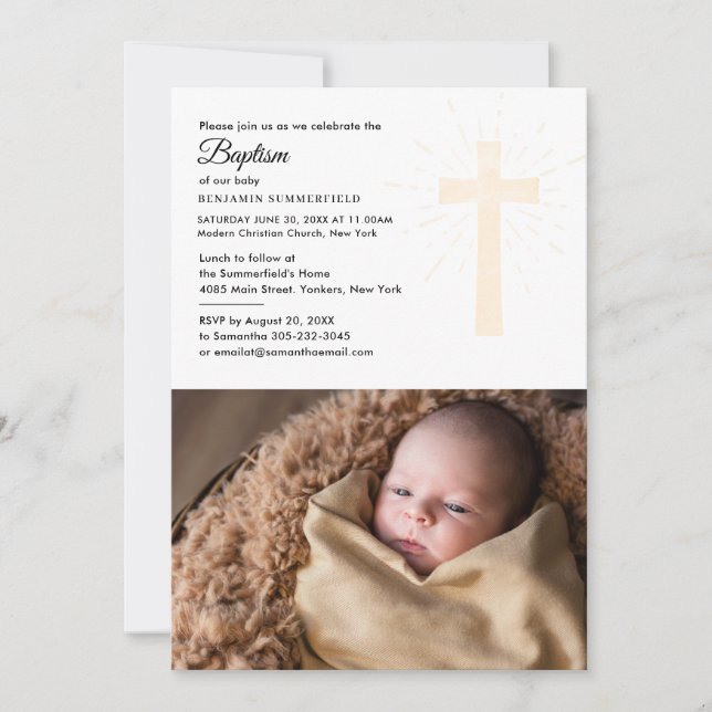 Religiöse Taufe und Christening Baby Foto Einladung (Vorderseite)