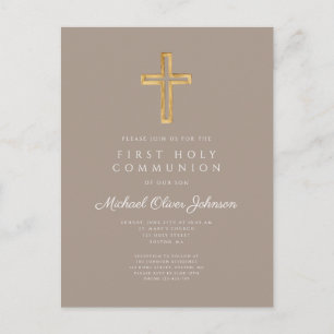 Religiöse Taupe Beige Boy First Communion Postkarte