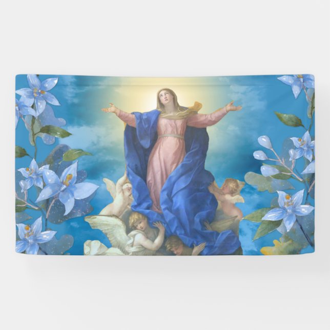 Religiöse Übernahme von Mary Angels Blue Floral Banner (Horizontal)