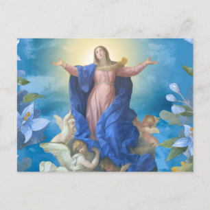 Religiöse Übernahme von Mary Angels Blue Floral Po Postkarte