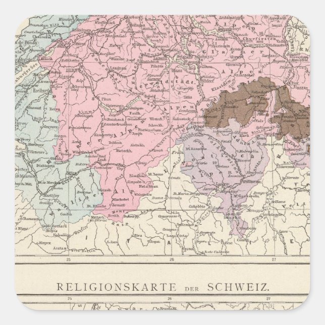 Religiöse und sprachliche Karte der Schweiz Quadratischer Aufkleber (Vorderseite)