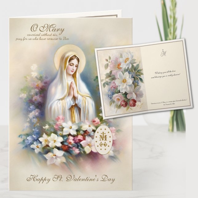 Religiöse Valentinstag Jungfrau Mary Floral Karte (St. Valentines Traditional Catholic Religious Blessed Virgin Mary Cards)