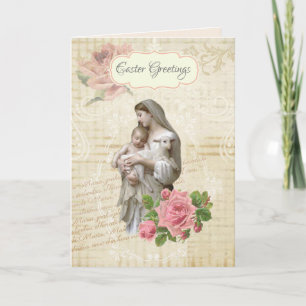 Religiöse vintage frohe Ostern Maria Jesus floral Karte