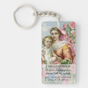 Religiöse Vintage Jungfrau Mary und Jesus Rose  Schlüsselanhänger