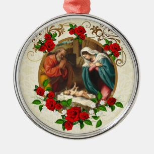 RELIGIÖSE VINTAGE NATIVITÄT JESUS KERAMIK ORNANATI ORNAMENT AUS METALL