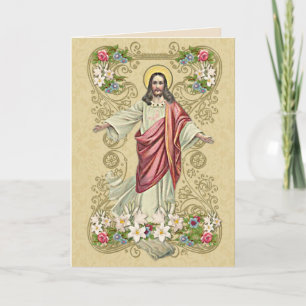 Religiöse Vintage-Osterauferstehungs-Blumen-Spitze Feiertagskarte