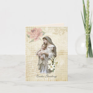 Religiöse Vintage Osterfeier Mary Jesus Floral  Karte