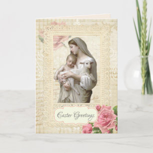 Religiöse Vintage Osterfeier Mary Jesus Floral Karte