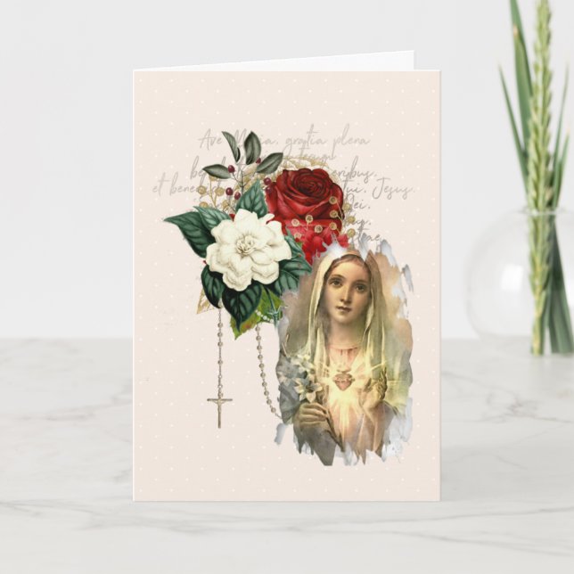 Religiöse Vintage Rose Jungfrau Mary Katholic Card Karte (Vorderseite)