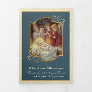 Religiöse Weihnachten Jesus Angels Gedicht Dreifach Gefaltete Urlaubskarte