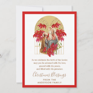 Religiöse Weihnachts-Heilige Familie Poinsettie  Feiertagskarte